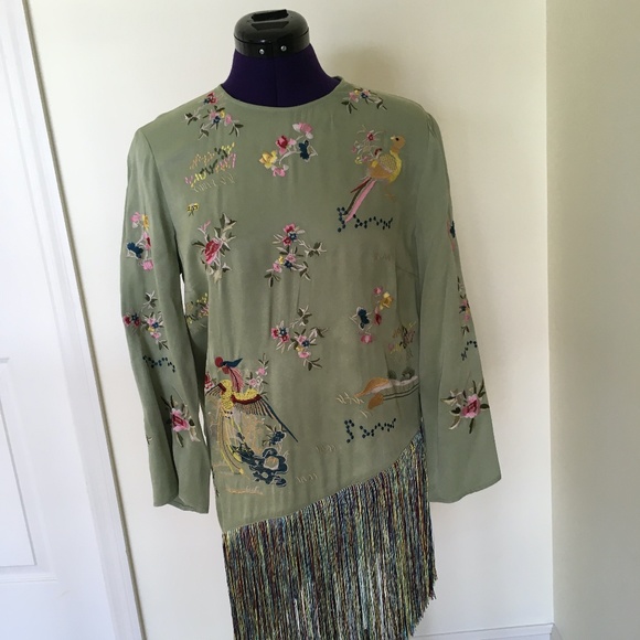 Zara Print Embroidered Fringe Shirt Brand New - Picture 2 of 11